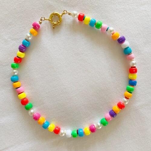Fashion Rainbow Beads choker Bohemian handmade imitation pearls necklace women charming accessories 2021 new trend jewelry