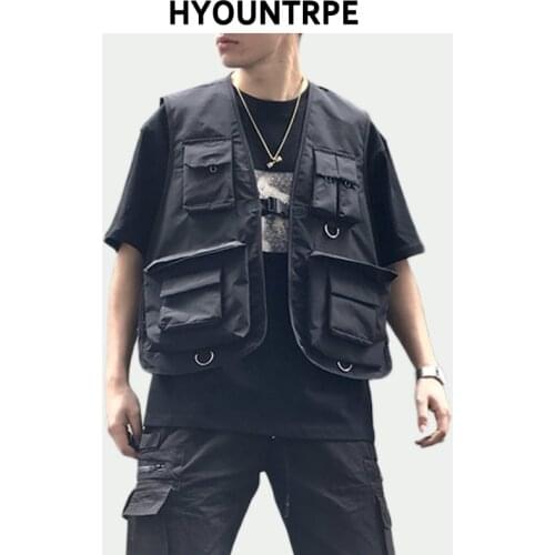 Hip Hop Loose Vest Sportswear Men Casual Cargo Waistcoat with Pockets Military Jacket Coat Streetwear Tactical Vests Sweatshirts