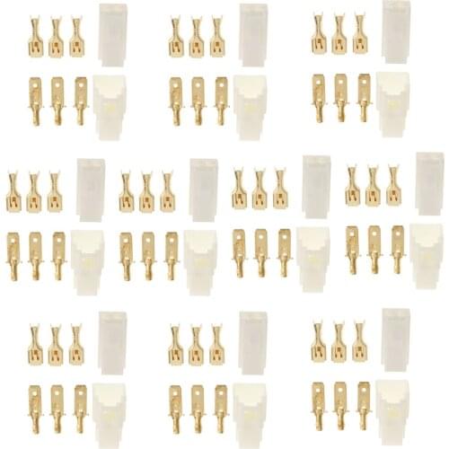 10 Sets - 3pin Connector Male Female Plug 6.3mm Copper Terminals Car Cable