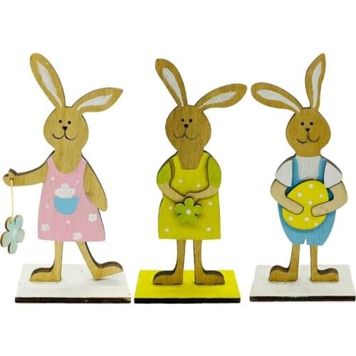 3pcs/set Wooden Rabbit Bunny Family Happy Easter Decorations Wedding Party Craft