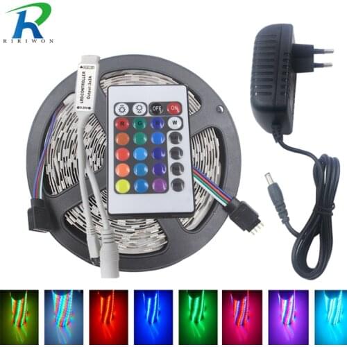 5M 3528/2835 SMD Led Strip RGB 5m fita de Led Tape Diode feed tiras Ribbon 12V Led Light Strip with DC12V Power Adapter Control