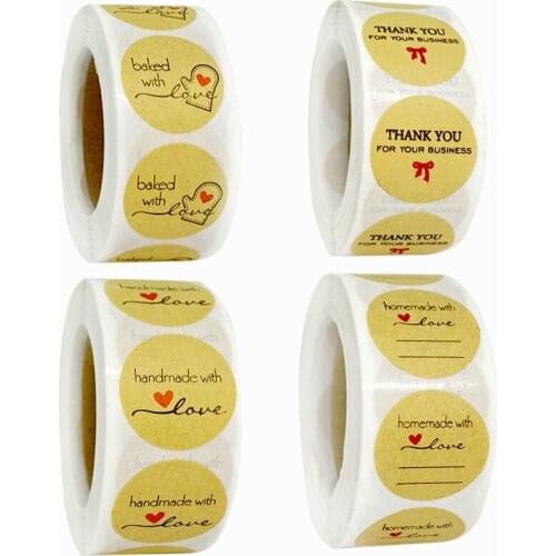 500pcs Brown Handmade with love Stickers 25mm Wedding Stickers for Party Favors Decoration Envelope Seals Stationery Stickers