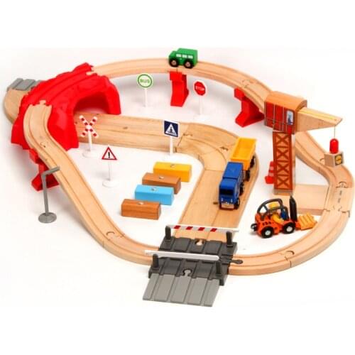 Free shippin Wooden Train Track Set Toys Children Assembled Puzzle Boys and Girls Toys Suitable for Brio Wood Tracks
