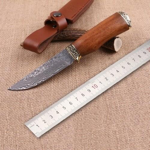 Free shipping Handmade Forged Damascus Hunting Knife Camping Survival Knife Fixed Blade Tactical Knife Cocobolo Hanlde Brown