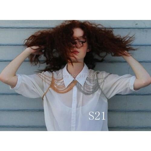 FREE SHIPPING New S21 Women Mixed Gold Chains & Silver Chains Layers Shoulder Chains Chains Jewelry