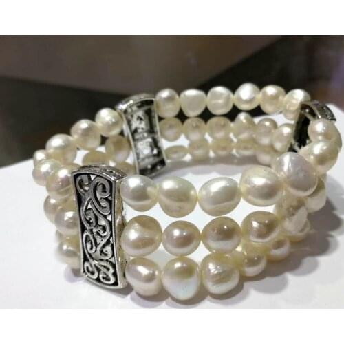 Wedding Woman 3 Rows Baroque Bracelet white pearl Natural Freshwater Pearl Handmade Jewelry Elastic rope