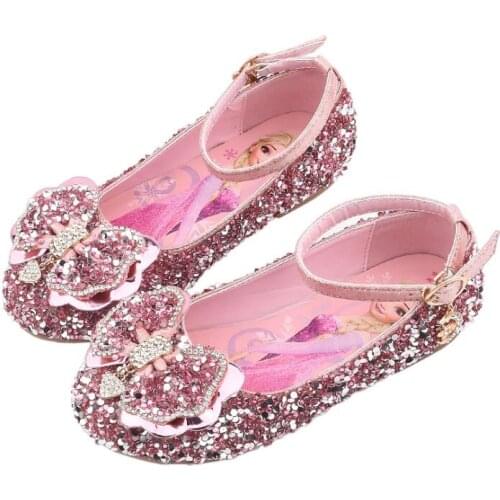 Kids Elsa Princess leather shoes Children Girls Bow Wedding Shoes Fashion diamond Dress Shoes Party Sneakers For Girls
