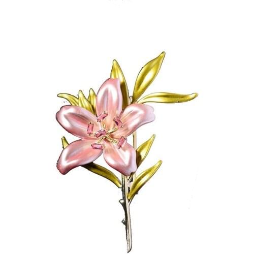Blucome Enamel Pink Flower Brooches Gold Color Beauty Spring 2-color Flower Party Office Brooch Lapel Pins Gifts