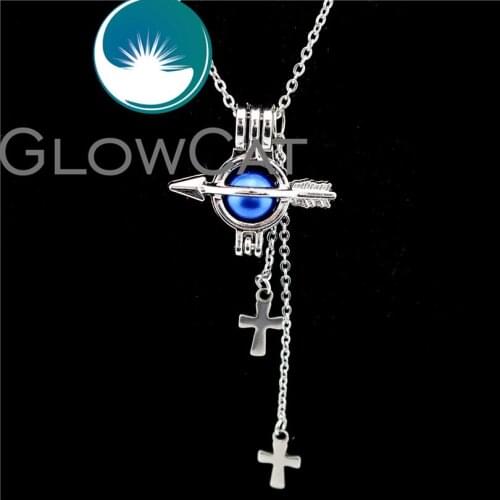 GLOWCAT KS603 Cross Tassel Arrow Round Oyster Pearl Cage Essential Oil Diffuser Beads Cage Locket Necklace