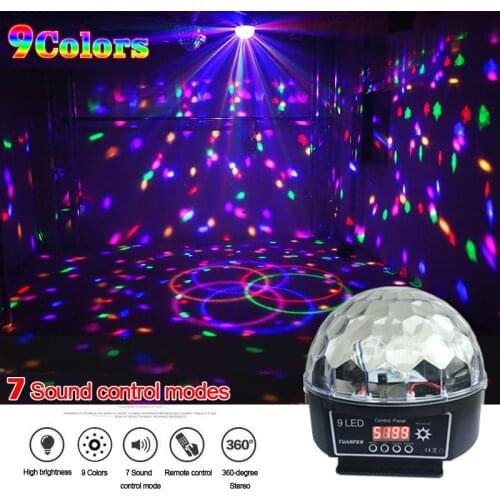 Crystal Magic Ball Led Stage Lamp 7 Sound Control Modes 9 Colors 27W Stage Lighting Disco Laser Light Party Lights Lumiere Laser
