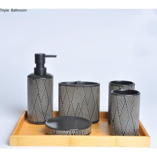 European Style Ceramics Bathroom Wash Set High-end Mouth Cup Wash Toothbrush Holder Cotton swab box Creative Bathroom Kit