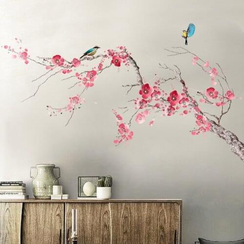 Chinese Style Wall Stickers Flowers Home Office Decor Living Room 3d Art Vintage Bedroom Self-Adhesive Wallpaper Room Decoration