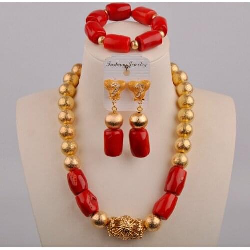 Red African Coral Beads Jewelry Set Nigerian Wedding Bridal Coral Necklace Set
