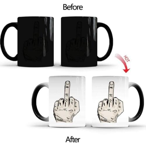 Creative Cute Middle Finger Color Changing Coffee Mug Cup Stars Magic Ceramic Cups Milk Cups Tea Coffee Mugs Drinkware Gift