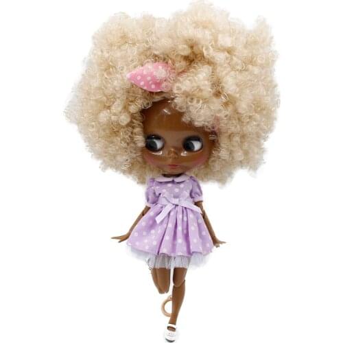 ICY DBS Blyth doll No.QE337 Cream White curly Afro hair JOINT body Super Black skin 1/6 bjd ob24 anime girl