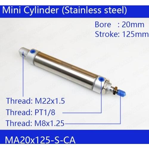 MA20*125 Free shipping Pneumatic Stainless Air Cylinder 20MM Bore 125MM Stroke MA20X125-S-CA Double Action Mini Round Cylinders