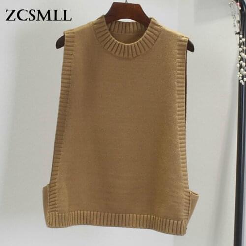 ZCSMLL Autumn and Winter Round Neck Tank Top Sleeveless Knitted Vest Womens Loose Korean Vest with Black Bottom Coat 2021