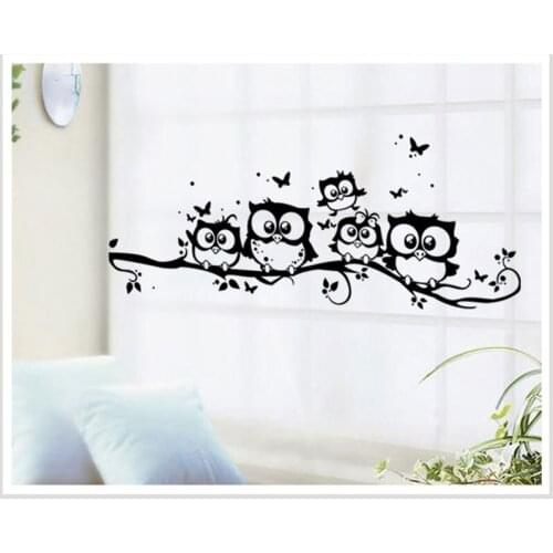 Cute 5 Owls On the Tree Wall Stickers Animals Stickers Butterfly Wall Sticker for Children Room Wall Decals for Baby Room