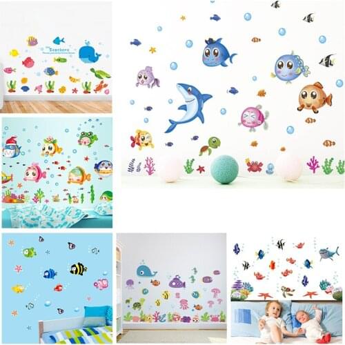 Cartoon animals undersea fish whale bubble wall decals bedroom kids rooms nursery home decor diy window wall stickers mural art