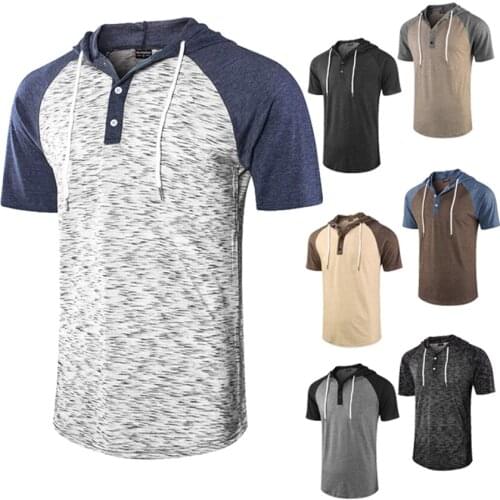 Mens Short-sleeved T-shirt with Hat Fashionable Fitness Casual Mens Hoodies Tshirt Raglan Sleeve Swag Hem Mens Clothing Tops