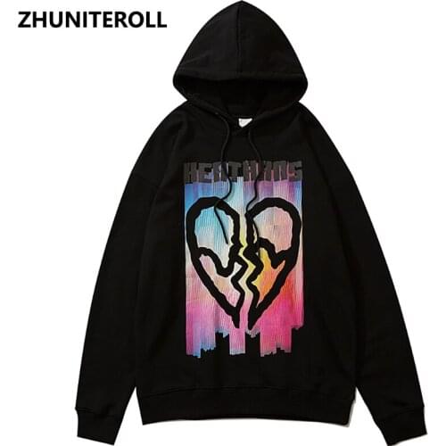 2021 Men Hoodie Sweatshirt Broken Heart Letter Print Punk Rock Hip Hop Streetwear Hoodie Pullover Harajuku Autumn Hipster Tops