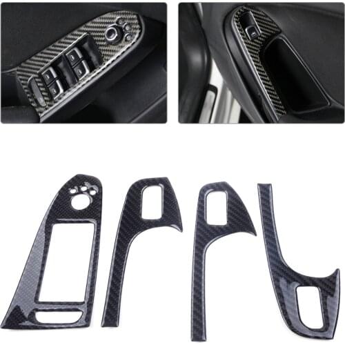DWCX 4PCS Real Carbon Fiber Door Armrest Window Lift Control Switch Button Cover Trim fit for Audi A4 A5 Q5 S4