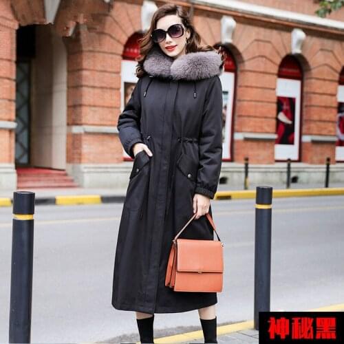 Real Parka 2020 Winter Jacket Women Natural Rabbit Liner Long Coat Female Fox Fur Collar Warm Parkas 4xl MY3612