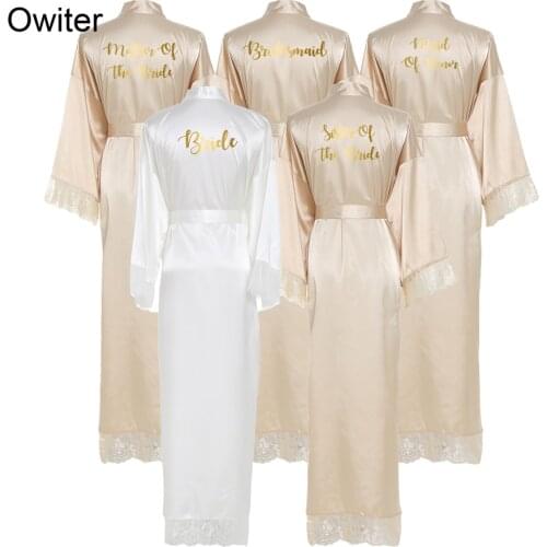 Owiter 2019 New Silk Satin Lace Robes Bridesmaid Bride Robes Wedding Long Robe Bathrobe Lingerie Gown Sexy Nightgrowns Dressing