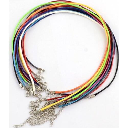 100pcs 1.5mm Waxed Cotton Cord Necklace Makings with Alloy Lobster Claw Clasps and Iron End Chains for Jewelry Making 18.7"