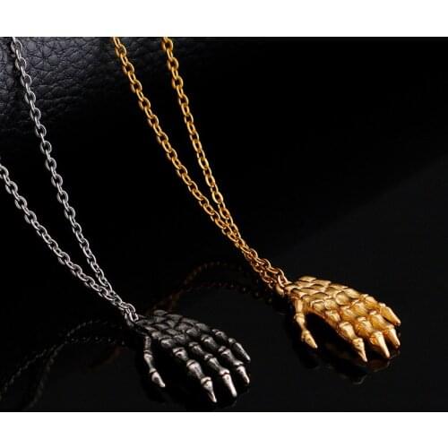Punk style exaggerated skull claw necklace fashion palm stainless steel pendant