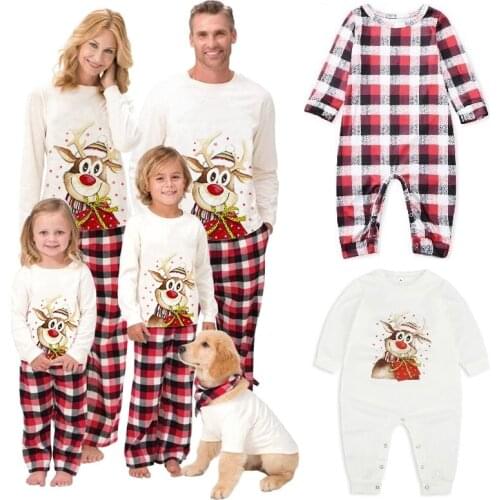 Christmas Family Matching Pajamas Plaid Father Mother Daughter Son Sleepwear Set Tops+Pants Mommy and Me & Dog Xmas Pjs Clothes