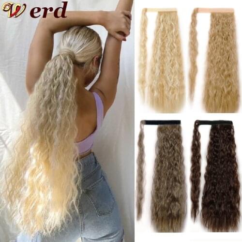 WERD Synthetic Fiber Corn Wave Long Ponytail Hair Extension Ombre Blond Brown Ponytail Suitable For All Occasions