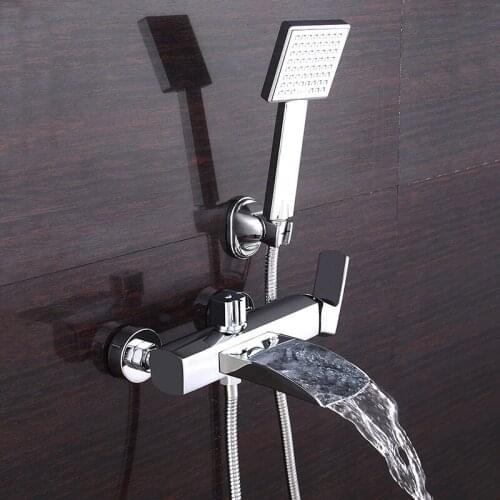 Bathroom Shower Faucets Chrome Finish Waterfall Bathtub Shower Faucet Concealed Wall Mounted Mixer Tub Taps Basin Faucet