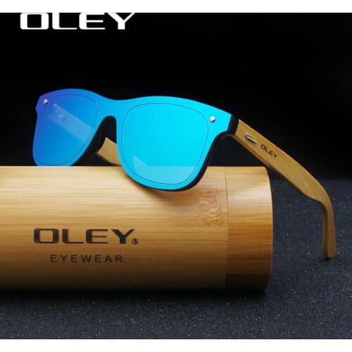 OLEY Brand Bamboo Leg Color Film Sunglasses Men Classic Square Overall Flat Lens Fashion Retro Women Sun Glasses Z0470