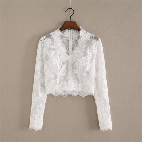 Deep V Neck Long Sleeve Lace Wedding Jacket Wedding Bolero Bridal Wrap Wedding Coat Lace Jacket Wedding Plus Size Bridal Jackets