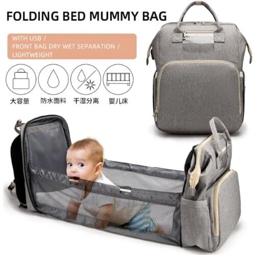 USB Diaper Bags Backpack Foldable Sunscreen Baby Bed Crib Large Capacity Insulation Nursing Stroller Bag With Changing Mat