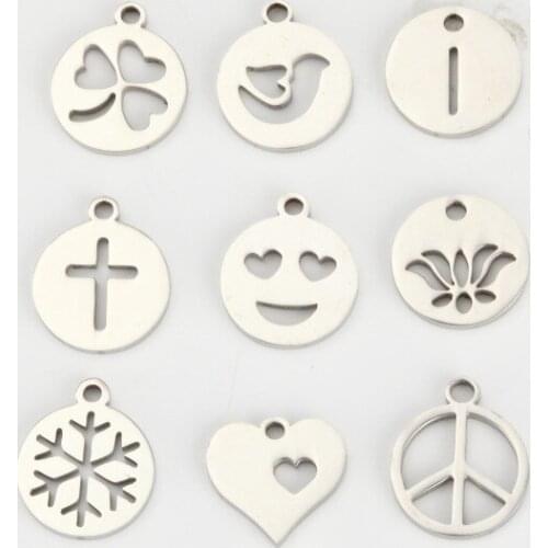 20PCS DIY Stainless Steel Jewelry Clover Cross Peace Symbol Pigeons Lotus Snowflakes Smiling Face DIY Necklace&Bracelet&Earrings