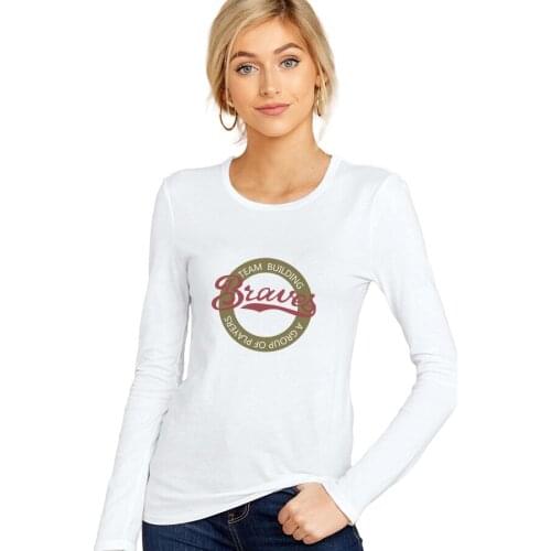 SXYTXE Women Basic Long Sleeve Crew Neck Braves Printed T-Shirt Casual Fitted Cotton Tops