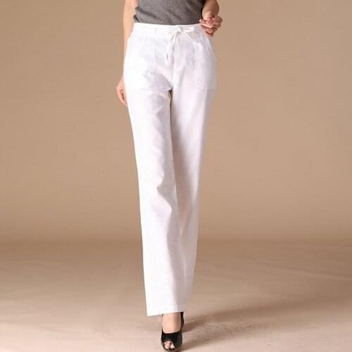 Spring Summer Women Female White Black Khaki Army Green Linen Pants , Fall Woman Clothes , Womens High Waist Trousers