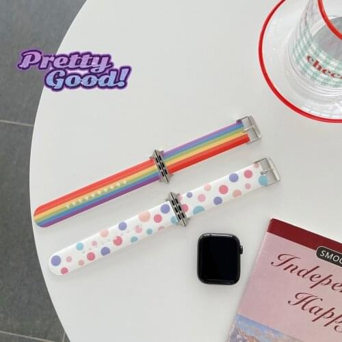 Rainbow Ladies Smart Watch Bowl Band Apple Watch 38 40 42 44mm Kawaii Point Watch Band Accessories iWatch Series 2 3 4 5