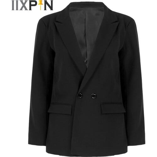 Casual Women Blazer Jackets Work Business Suit Coat Lapel Collar Long Sleeves Double-breasted Office Lady Suits Jacket Coat
