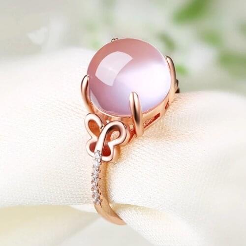 Charm Women 925 Sterling Silver Rings Gemstone Created Pink Rose Quartz Open Ring For Lady Wedding Engagement Fine Jewelry Gifts