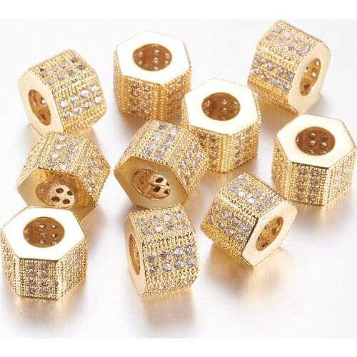 10pcs 10x8mm Brass Cubic Zirconia Beads Charm Spacer Beads for Jewelry Making DIY Bracelet Necklace Accessories Findings