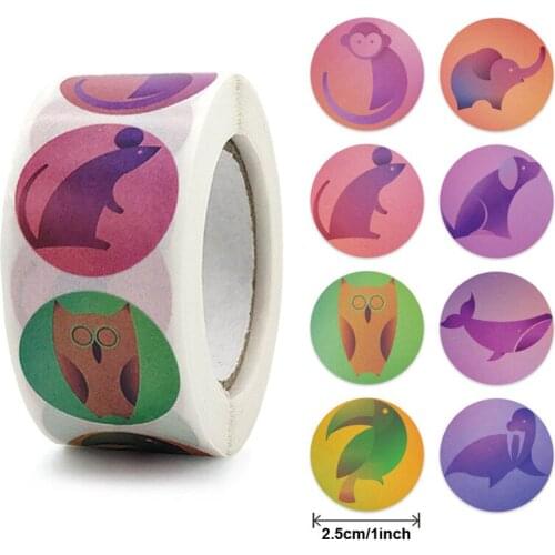 100-500pcs Baby stickers Roll Cartoon animals Thank you sticker Sealing label for School Teacher Reward Scrapbooking stickers