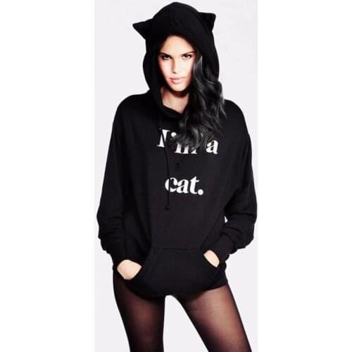 2021 Cat Ear Hoody Sweatshirts Kawaii Hoodie Women New Style Letter Printed Long Sleeve Tracksuits Black Hoodies