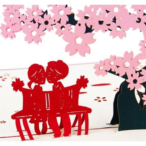 3D Laser Cut Handmade Sakura Lover Couple Paper Invitation Greeting Cards PostCard Anniversary Valentines Day Wedding Gift