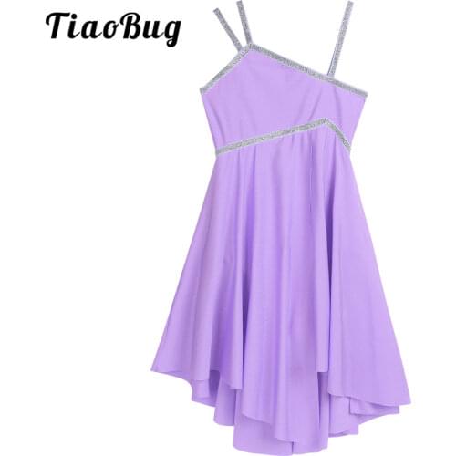 Kids Girls Lyrical Dance Dress Asymmetrical Camisole Latin Jazz Modern Dance Ballet Tutu Leotard Dress