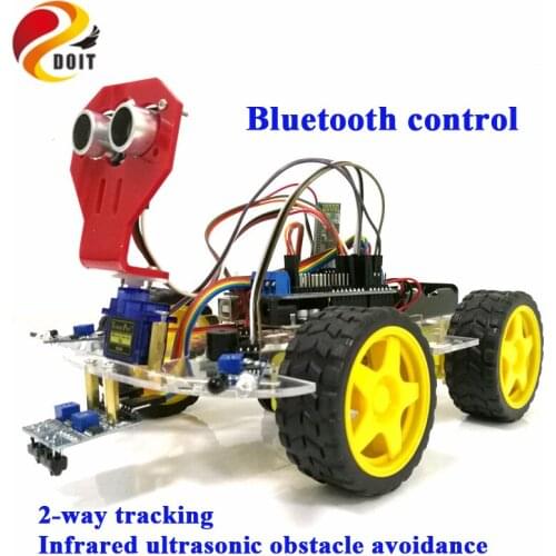 Bluetooth Control 4WD Robot Car Chassis with UNO R3 Board+Motor Drive Shield Board+ULtrasonic Sensor for Tracking Obstacle