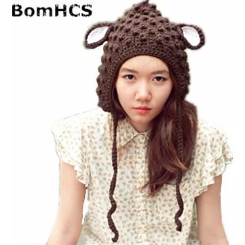 BomHCS Cute Lamb Beanie Funny Sheep Hat Handmade Knitted Winter Thick Cap Christmas Halloween Gift