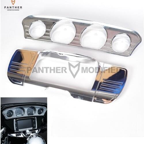 Motorcycle Central Console Tri-Line Gauge Stereo Trim Cover case for Harley Touring Electra Street Glide Trike 2014-2016